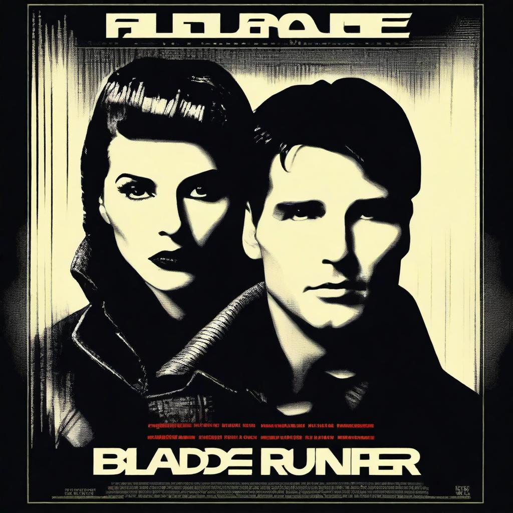 A Noir style movie poster for the film Blade Runner starring singer Madonna and actor Tom Cruise