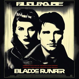 A Noir style movie poster for the film Blade Runner starring singer Madonna and actor Tom Cruise