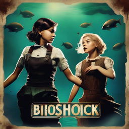 A musical style movie poster for the Bioshock game starring Zendaya and Hunter Schafer