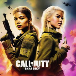 A musical style movie poster for the Call of Duty game starring Zendaya and Hunter Schafer