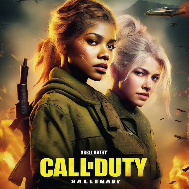 A musical style movie poster for the Call of Duty game starring Zendaya and Hunter Schafer