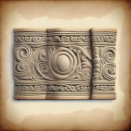 A detailed and ornate book border made of stone with intricate curly patterns and designs