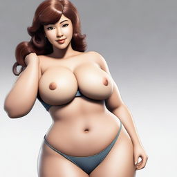 A detailed shot of a character showing off her curves