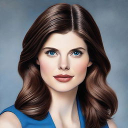 Create a realistic portrait of Alexandra Daddario, capturing her striking blue eyes and elegant features