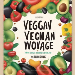 Create a colorful book cover for a vegan cookbook titled 'The Vegan Voyage' by Nique McLeod