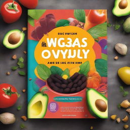 Create a colorful book cover for a vegan cookbook titled 'The Vegan Voyage' by Nique McLeod