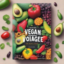 Create a colorful book cover for a vegan cookbook titled 'The Vegan Voyage' by Nique McLeod