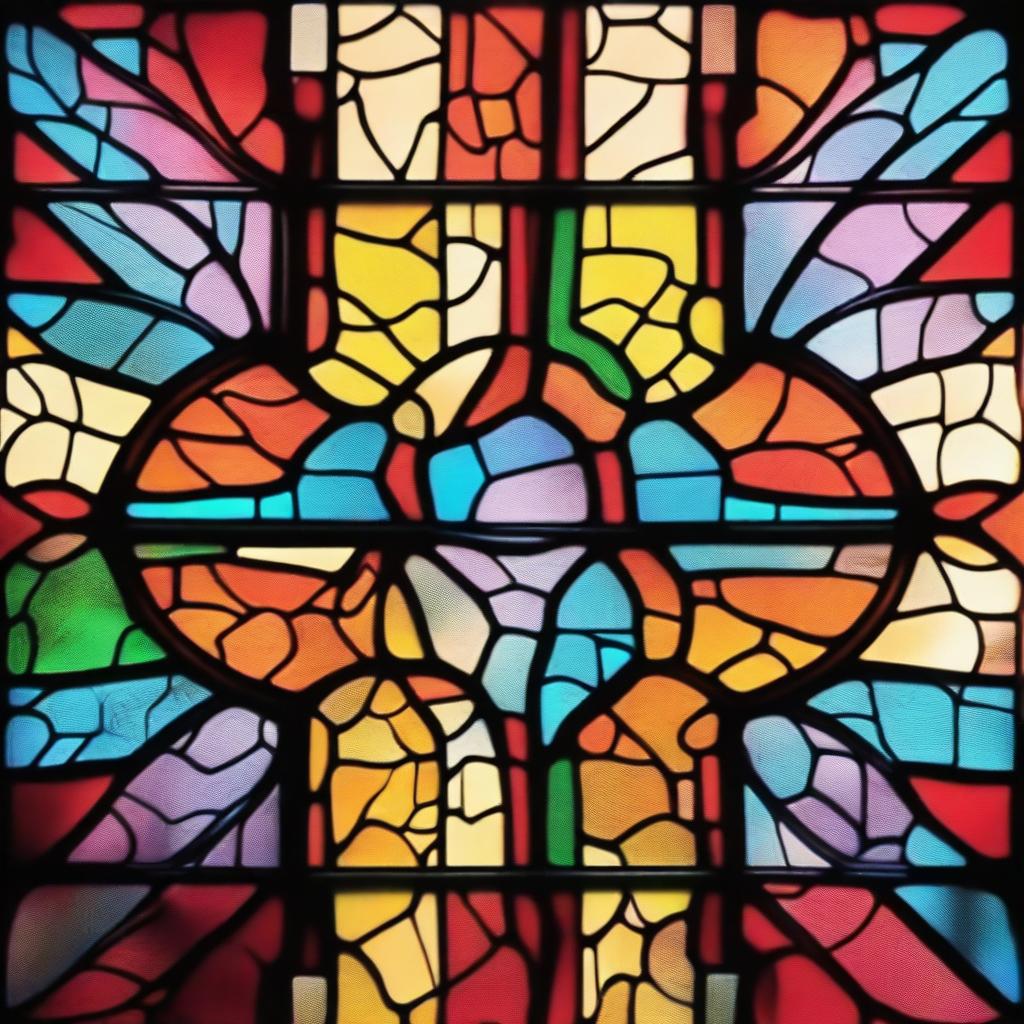 Create an image of a cracked stained glass window with intricate patterns and vibrant colors