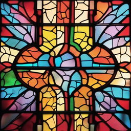 Create an image of a cracked stained glass window with intricate patterns and vibrant colors