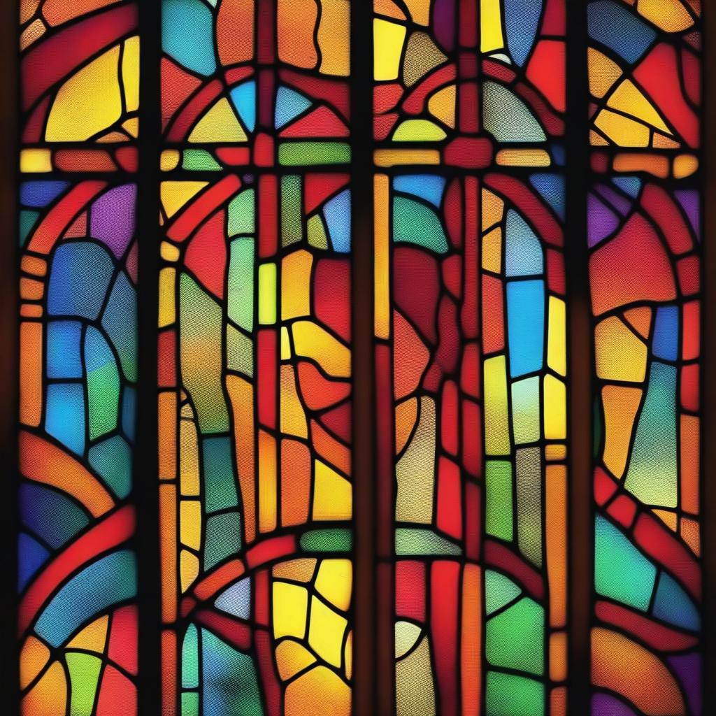 Create an image of a cracked stained glass window with intricate patterns and vibrant colors