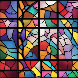 Create an image of a cracked stained glass window with intricate patterns and vibrant colors