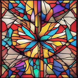 Create an image of a cracked stained glass window with intricate patterns and vibrant colors