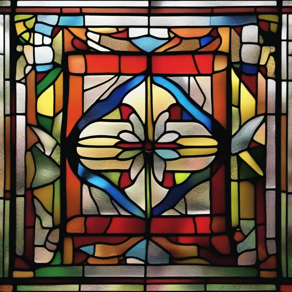 Create an image of a broken stained glass window with detailed patterns and vivid colors