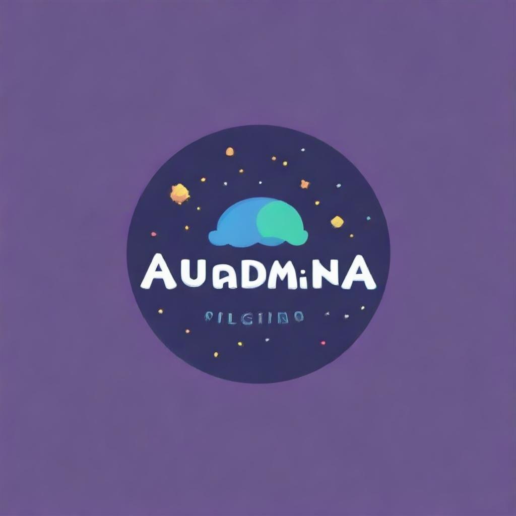 Create a cute space-themed logo that contains the words 'World of Audamonia'