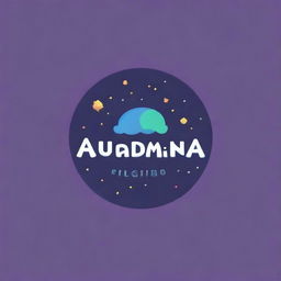 Create a cute space-themed logo that contains the words 'World of Audamonia'