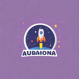 Create a cute and cool space-themed logo that contains the words 'World of Audamonia'