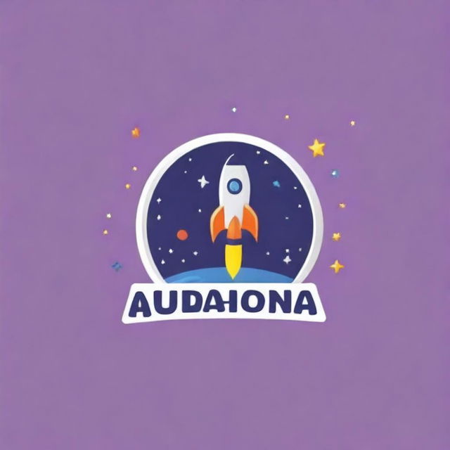 Create a cute and cool space-themed logo that contains the words 'World of Audamonia'