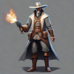 Create an image of a cleric who is also a gunslinger, combining elements of traditional fantasy cleric attire with modern gunslinger gear