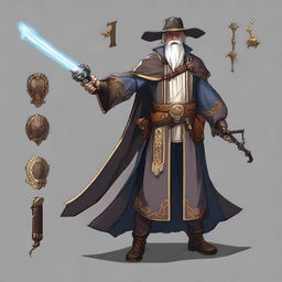 Create an image of a cleric who is also a gunslinger, combining elements of traditional fantasy cleric attire with modern gunslinger gear