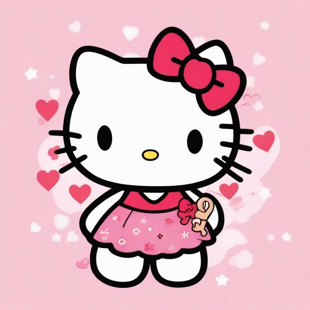 Crea una imagen tierna de Hello Kitty con la palabra 'Paola' en español