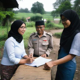 In a small village on the outskirts of town, three Indonesian PPS officers are preparing to update voter data for the upcoming general election