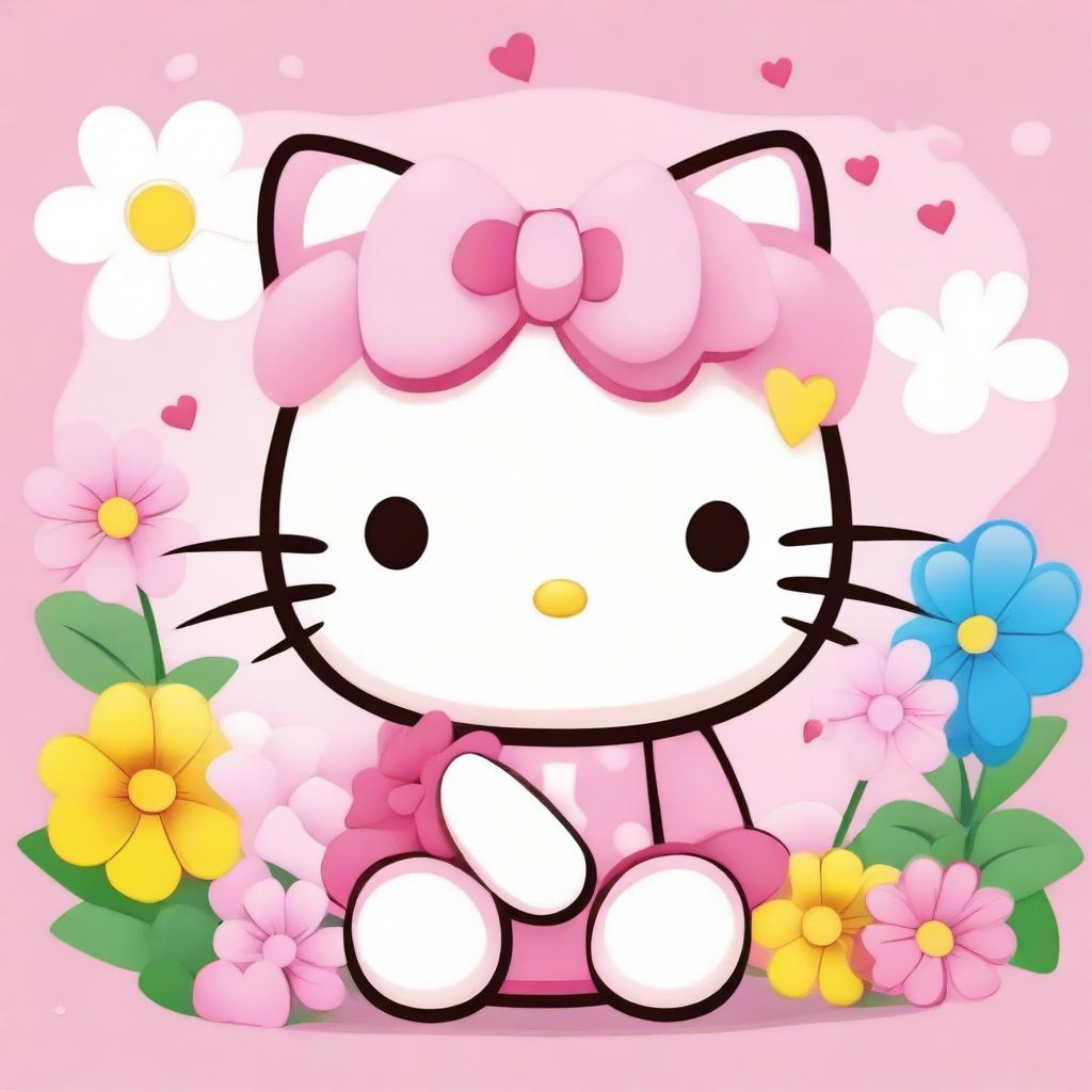 A cute and adorable Hello Kitty character, smiling and wearing a pink bow on her head