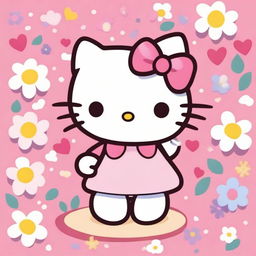 A cute and adorable Hello Kitty character, smiling and wearing a pink bow on her head