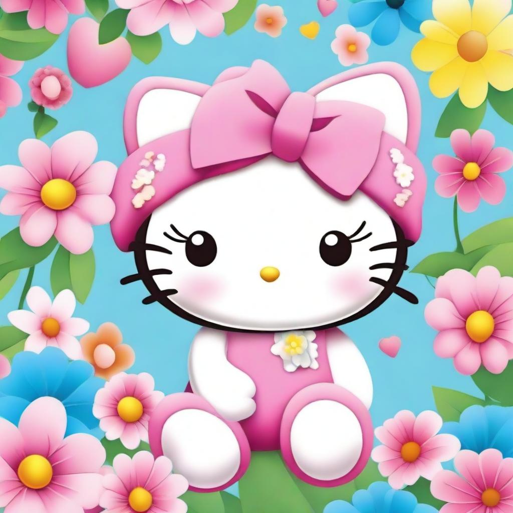 A cute and adorable Hello Kitty character, smiling and wearing a pink bow on her head