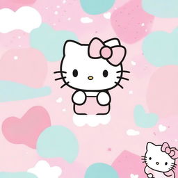 A cute and adorable Hello Kitty background with pastel colors, featuring Hello Kitty in various playful poses