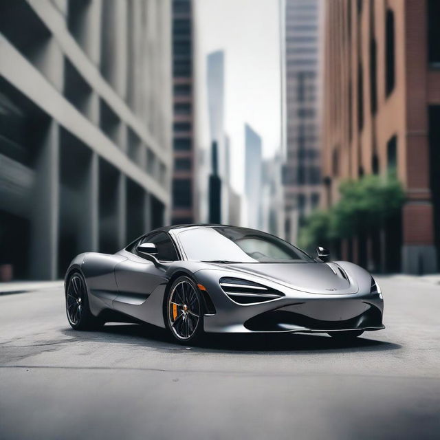 A sleek, gray matte supercar resembling a McLaren 720S