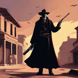 A dynamic and intense scene featuring a gunslinger priest, dressed in traditional clerical robes but armed with two revolvers