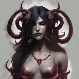 A detailed and captivating image of Lilith from Diablo, portrayed in a dark and seductive manner