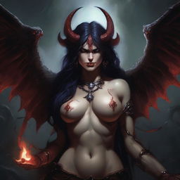 A detailed and captivating image of Lilith from Diablo, portrayed in a dark and seductive manner