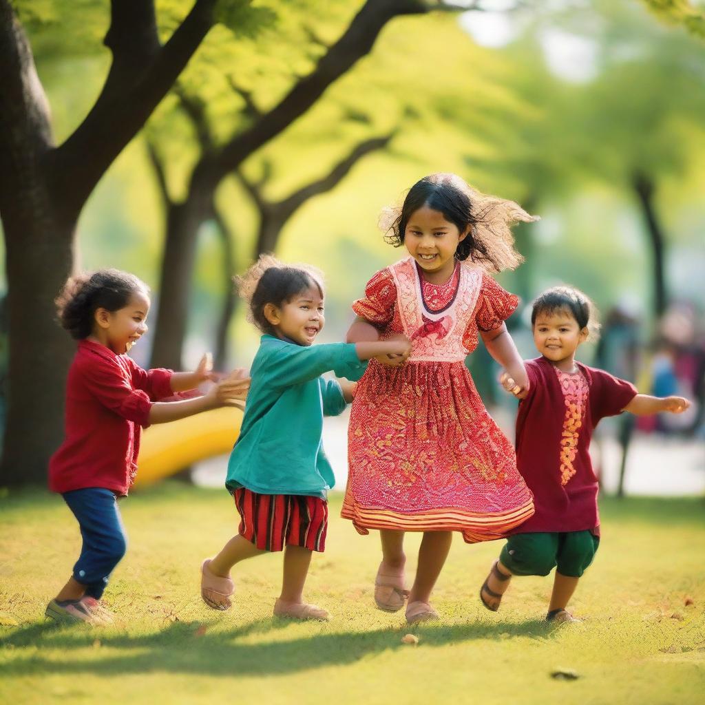 Children from different cultures playing together happily in a park