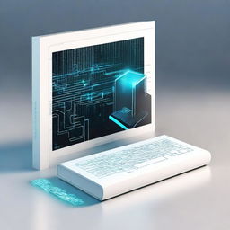 A detailed and modern book cover depicting a sleek, futuristic computer workspace