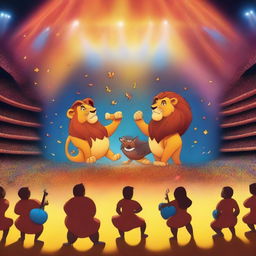 Create an image of a Lion King concert in a huge football stadium