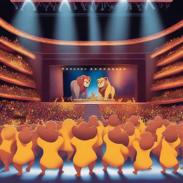 Create an image of a Lion King concert in a huge football stadium