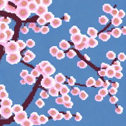 A pixel art depiction of cherry blossoms in full bloom