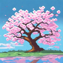 A pixel art depiction of cherry blossoms in full bloom