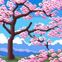 A pixel art depiction of cherry blossoms in full bloom