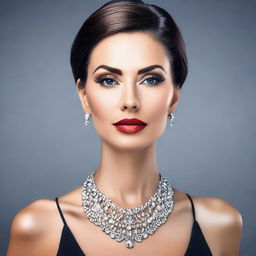 Create an image of an attractive woman with a focus on her elegant neck