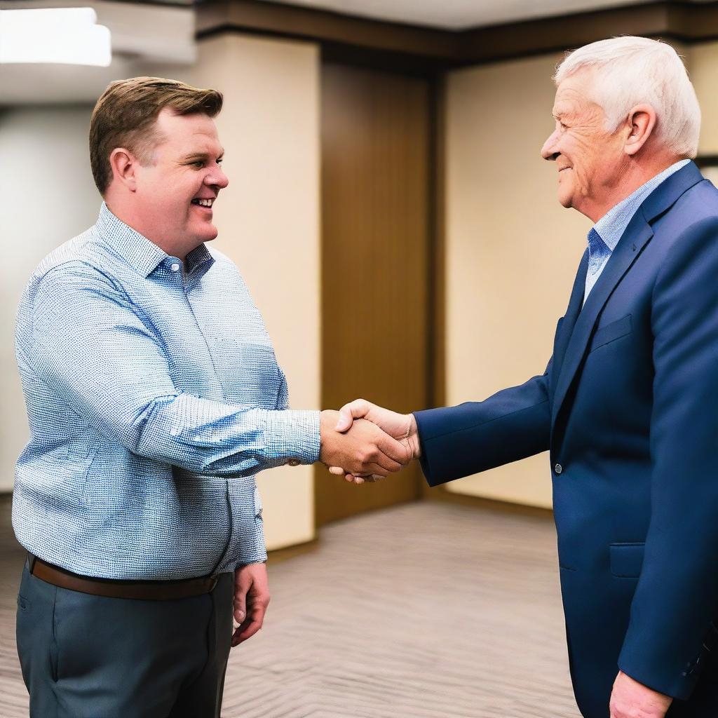 A photograph of JD Vance shaking hands with Mattress Mack