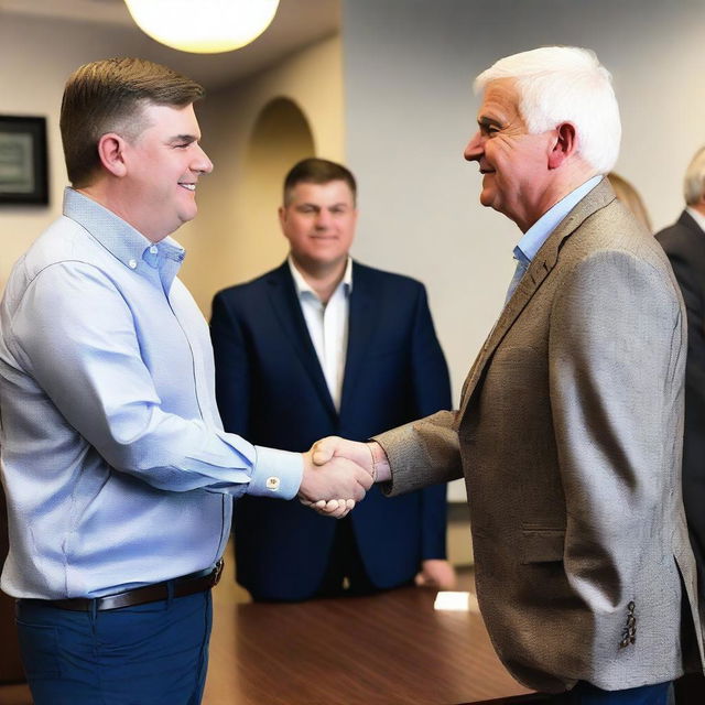 A photograph of JD Vance shaking hands with Mattress Mack