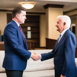 A photograph of JD Vance shaking hands with Mattress Mack