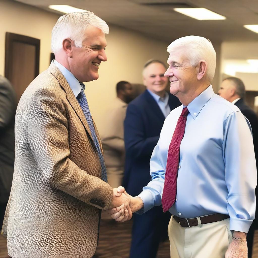 A photograph of JD Vance shaking hands with Houston legend Mattress Mack