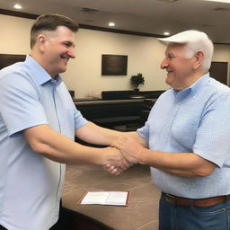 A photograph of JD Vance shaking hands with Houston legend Mattress Mack