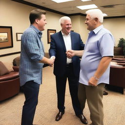 A photograph of JD Vance shaking hands with Houston legend and furniture salesman Mattress Mack