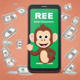 A surprised monkey with money in the background and a cellphone displaying a famous math app