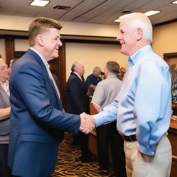 A photograph of JD Vance shaking hands with Houston legend and furniture salesman Mattress Mack, also known as Jim McIngvale