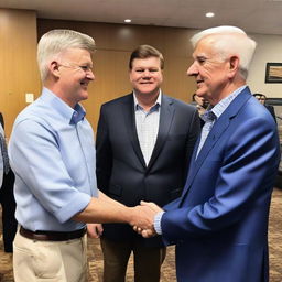 A photograph of JD Vance shaking hands with Houston legend and furniture salesman Mattress Mack, also known as Jim McIngvale